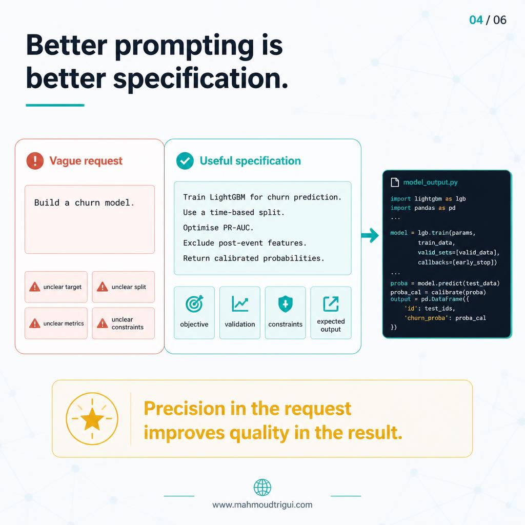 Specification drives feature validity, validation design, and avoiding temporal leakage