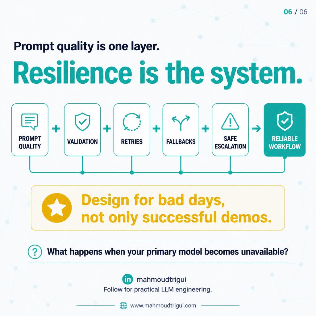 Prompt quality is one layer — resilience is the system. Design for bad days, not only successful demos