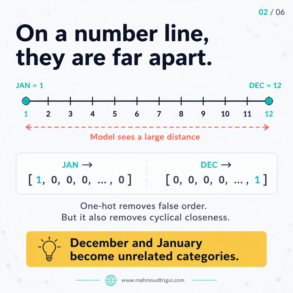 On a number line January and December are far apart - distance the model should not see.