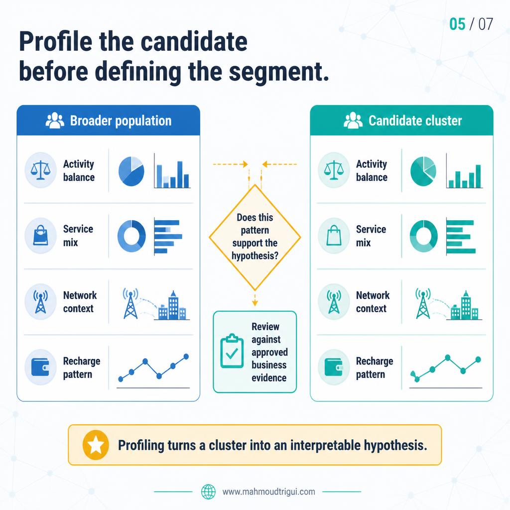 Profile the candidate cluster against the broader population before defining the segment